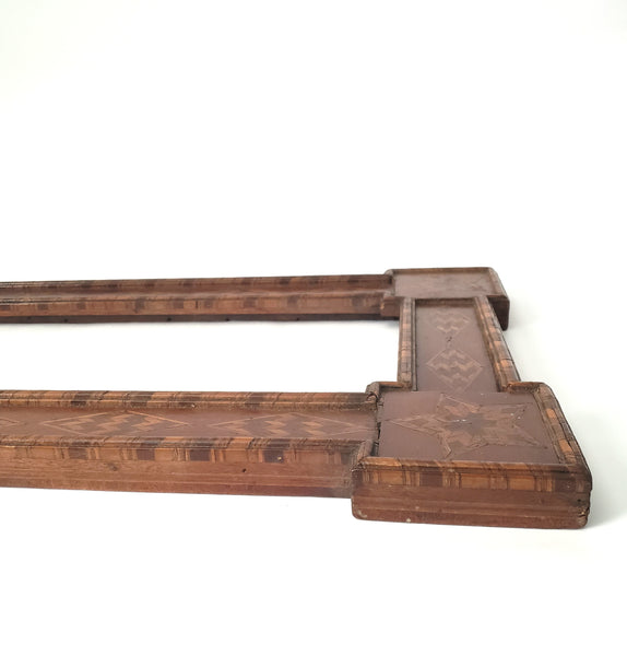 Large Antique Art Deco Wooden Inlay Picture Frame No Glass 26 1/2" x 8 1/2"