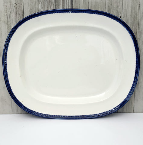 Antique Oval Blue Feather Edged Platter 16" 