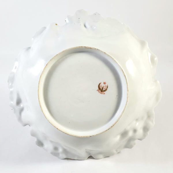 Antique RS Prussia Porcelain Cabinet Bowl with Roses Gold Gilt Crimped Rim