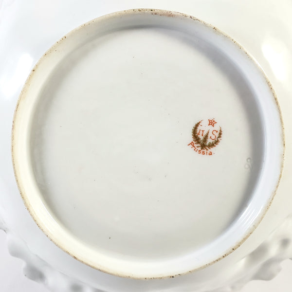 Antique RS Prussia Porcelain Cabinet Bowl with Roses Gold Gilt Crimped Rim