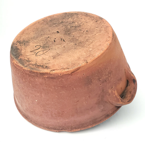 Large Old Redware Pottery Milk Pan Bowl Pour Spout Glazed Interior