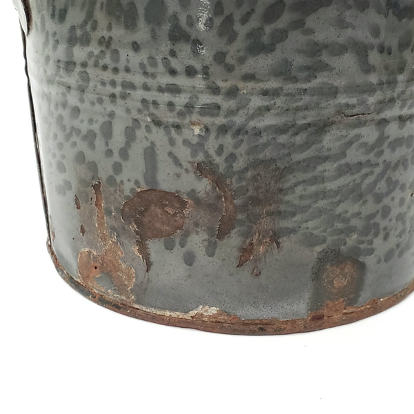 Old Rustic Farmhouse Gray Graniteware Berry Bucket Tin Lid and Bail Handle