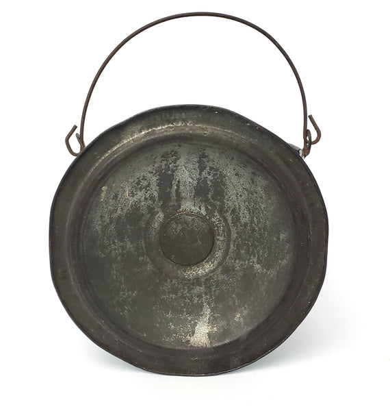 Old Rustic Farmhouse Gray Graniteware Berry Bucket Tin Lid and Bail Handle