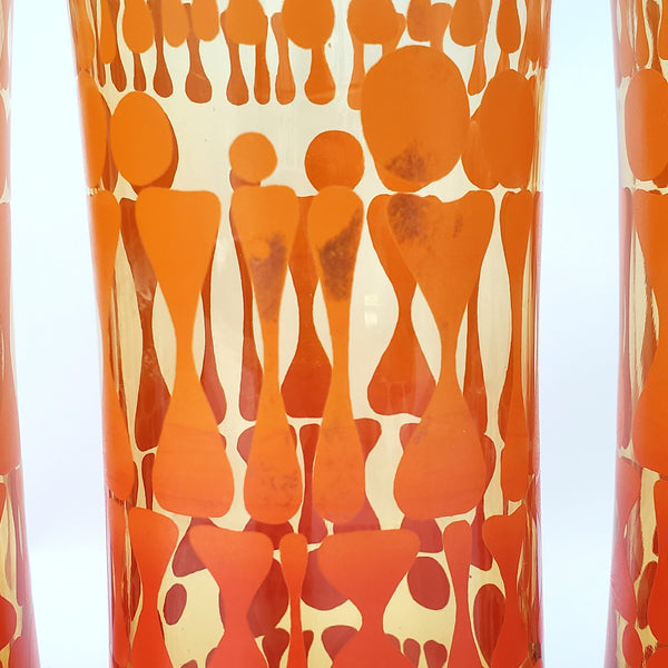 Vintage Mid Century Glass Tumbler Set of 7 Orange Geometric by Libbey Glass Co.