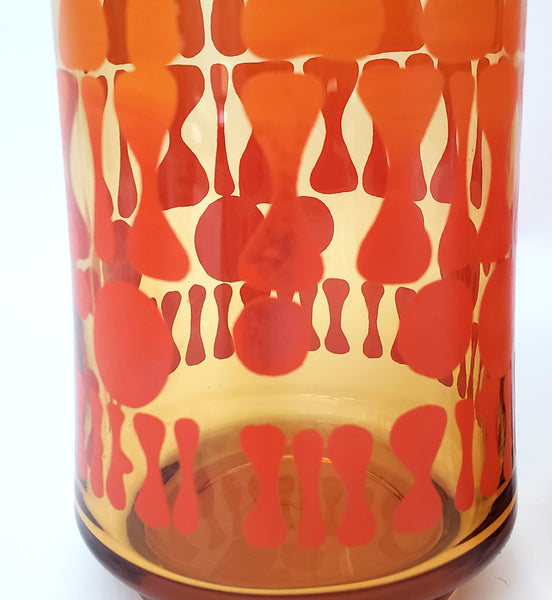 Vintage Mid Century Glass Tumbler Set of 7 Orange Geometric by Libbey Glass Co.