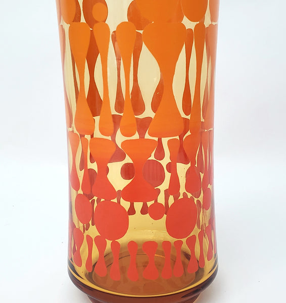 Vintage Mid Century Glass Tumbler Set of 7 Orange Geometric by Libbey Glass Co.