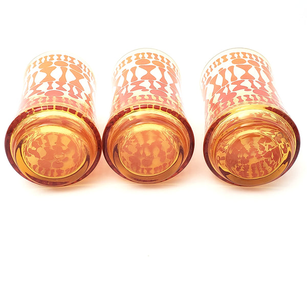 Vintage Mid Century Glass Tumbler Set of 7 Orange Geometric by Libbey Glass Co.