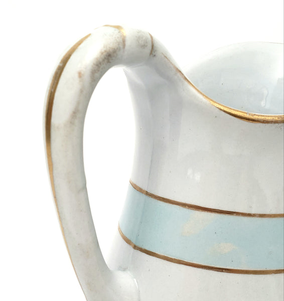 Antique White Ironstone Milk Pitcher Light Blue Band 7" by JW Pankhurst England