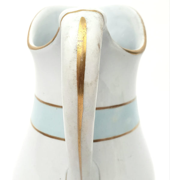 Antique White Ironstone Milk Pitcher Light Blue Band 7" by JW Pankhurst England