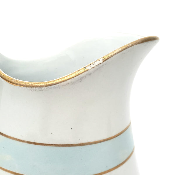 Antique White Ironstone Milk Pitcher Light Blue Band 7" by JW Pankhurst England