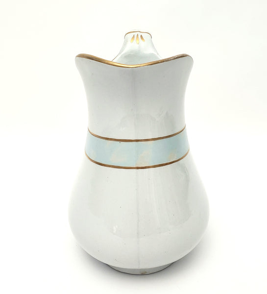 Antique White Ironstone Milk Pitcher Light Blue Band 7" by JW Pankhurst England