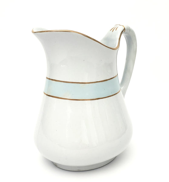 Antique White Ironstone Milk Pitcher Light Blue Band 7" by JW Pankhurst England