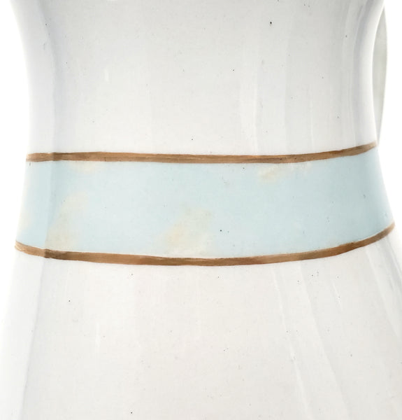 Antique White Ironstone Milk Pitcher Light Blue Band 7" by JW Pankhurst England