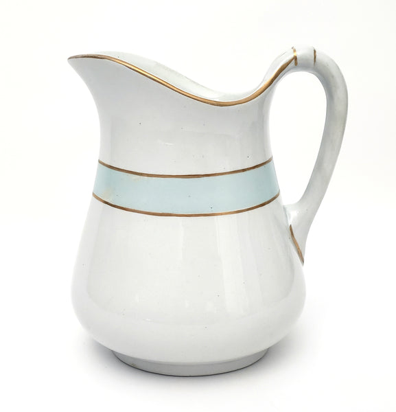 Antique White Ironstone Pitcher Light Blue Band 7" by JW Pankhurst England