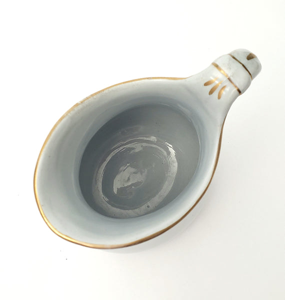 Antique White Ironstone Milk Pitcher Light Blue Band 7" by JW Pankhurst England
