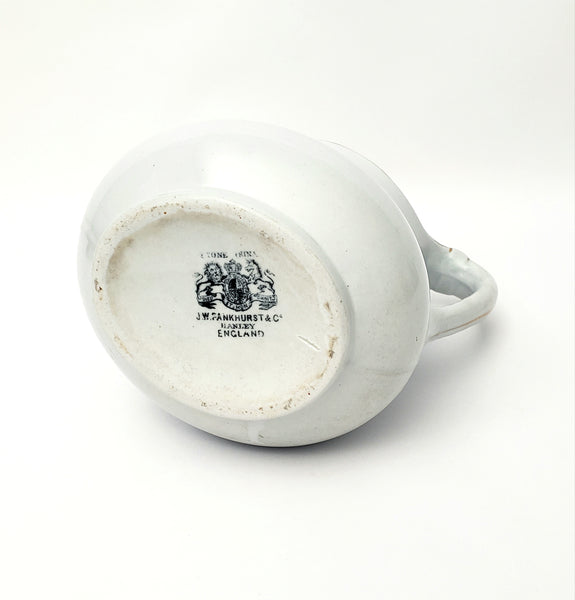 Antique White Ironstone Milk Pitcher Light Blue Band 7" by JW Pankhurst England