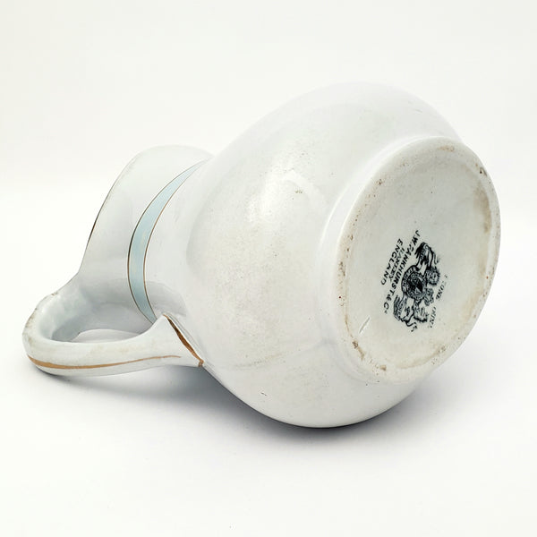 Antique White Ironstone Milk Pitcher Light Blue Band 7" by JW Pankhurst England