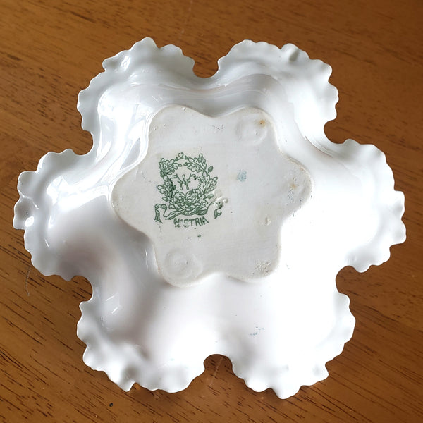 Antique Porcelain Trinket Dish with Twisted Handle Roses