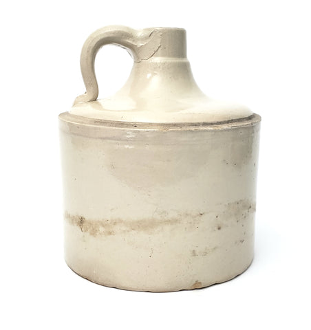 Old Cream Glazed Stoneware Shoulder Jug 1 Gallon with Finger Handle