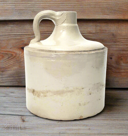 Old Cream Glazed Stoneware Shoulder Jug 1 Gallon with Finger Handle