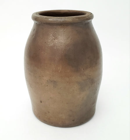 Old Glazed Stoneware Pottery Crock Jar 3 Quart 8 1/4"