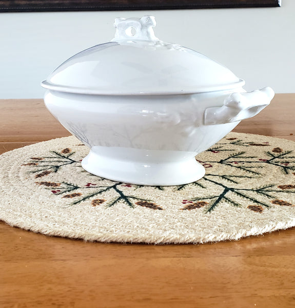 Antique White Ironstone Covered Vegetable Tureen Eagle Head Pratt & Simpson England