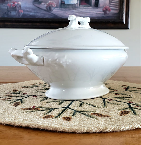 Antique White Ironstone Covered Vegetable Tureen Eagle Head Pratt & Simpson England