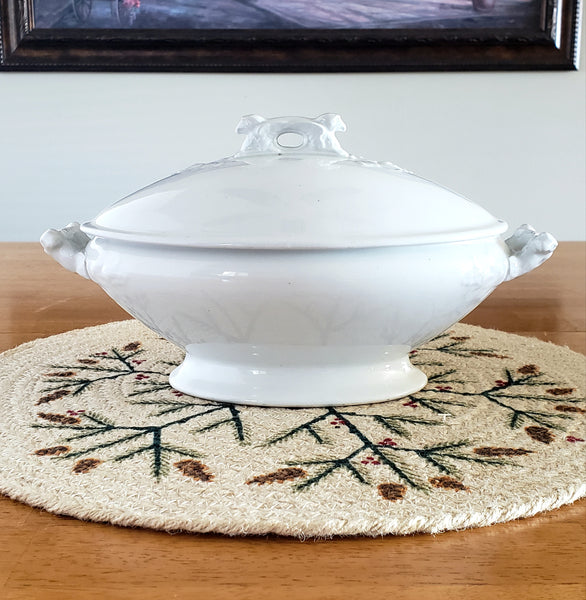 Antique White Ironstone Covered Vegetable Tureen Eagle Head Pratt & Simpson England