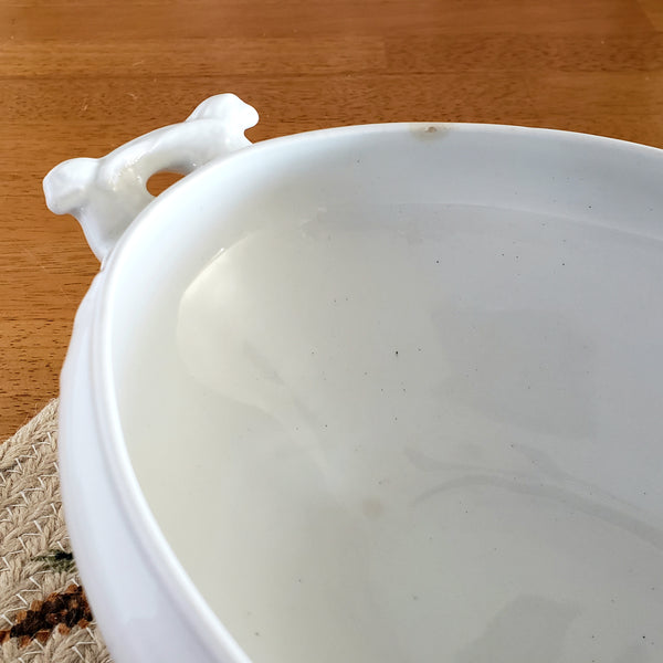 Antique White Ironstone Covered Vegetable Tureen Eagle Head Pratt & Simpson England