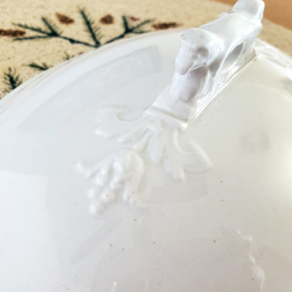 Antique White Ironstone Covered Vegetable Tureen Eagle Head Pratt & Simpson England