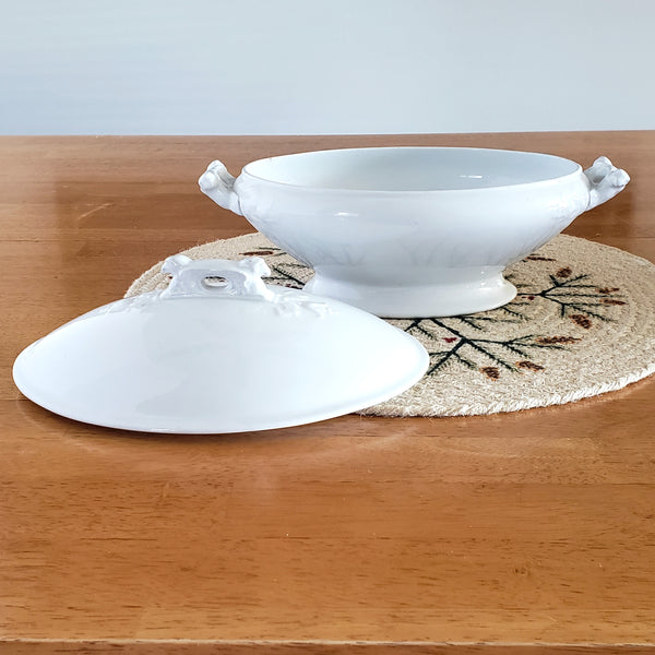 Antique White Ironstone Covered Vegetable Tureen Eagle Head Pratt & Simpson England