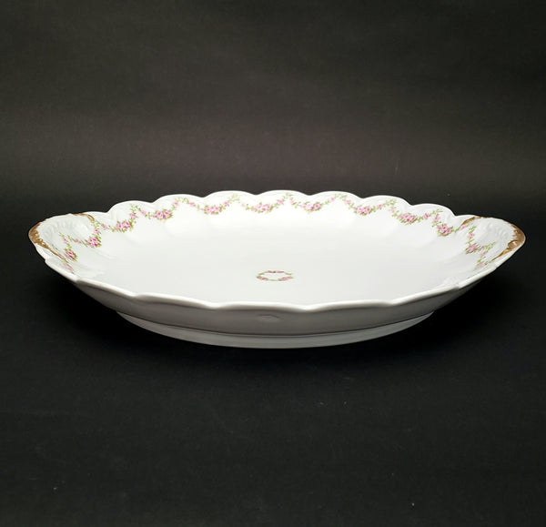 Antique Theodore Haviland Porcelain Serving Platter Pink Rose Swag Limoges, France