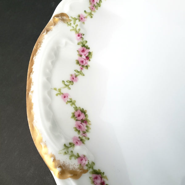 Antique Theodore Haviland Porcelain Serving Platter Pink Rose Swag Limoges, France