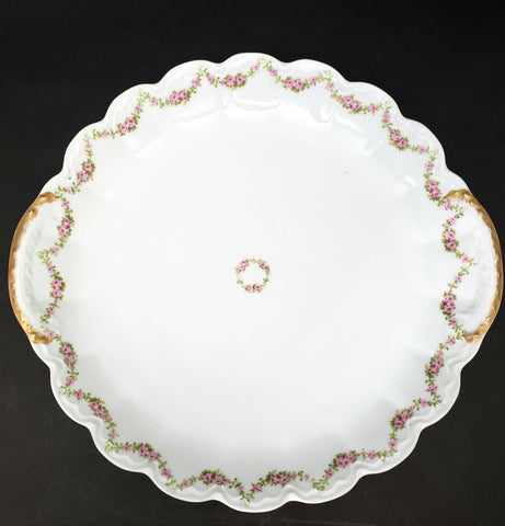 Antique Theodore Haviland Porcelain Serving Platter Pink Rose Swag Limoges, France