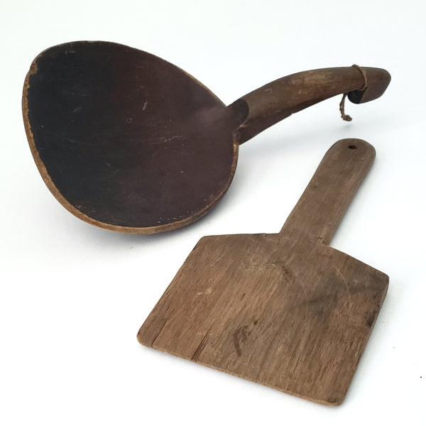Antique & Vintage Wooden Butter Scoop Paddles Collection of 2