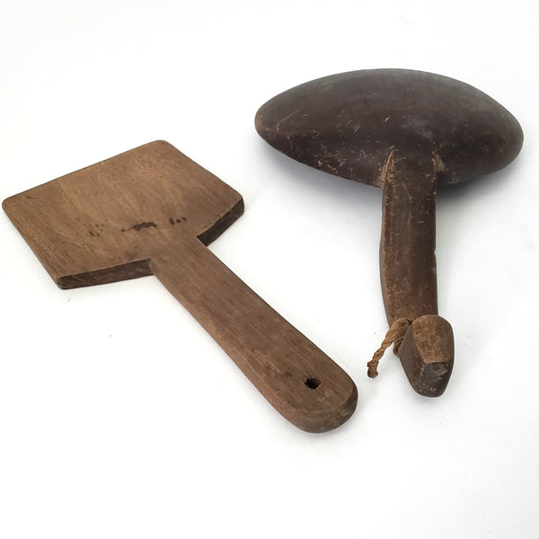 Antique & Vintage Wooden Butter Scoop Paddles Collection of 2