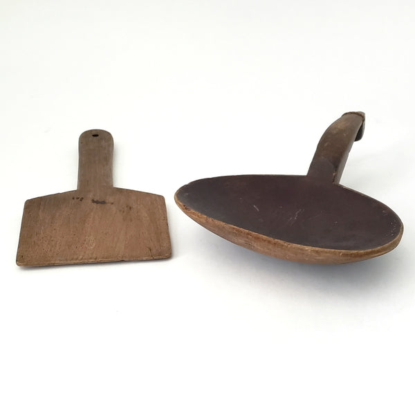 Antique & Vintage Wooden Butter Scoop Paddles Collection of 2