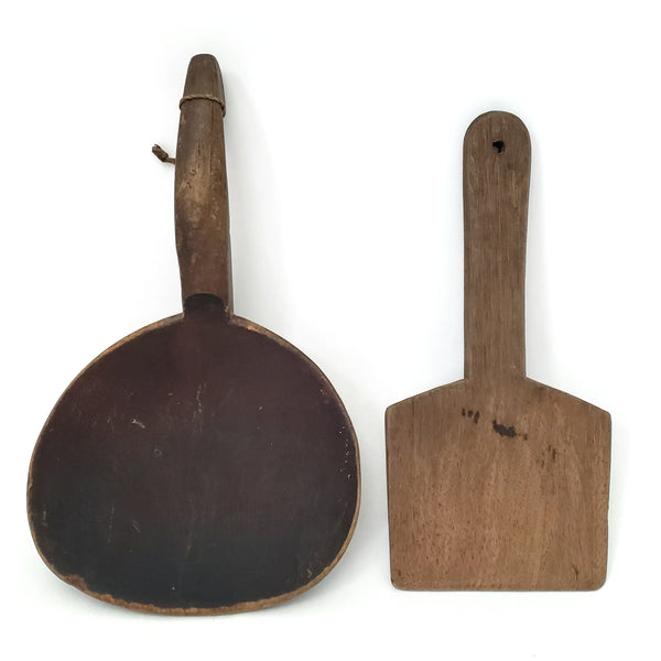 Antique & Vintage Wooden Butter Scoop Paddles Collection of 2