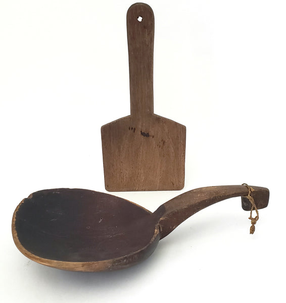 Antique & Vintage Wooden Butter Scoop Paddles Collection of 2