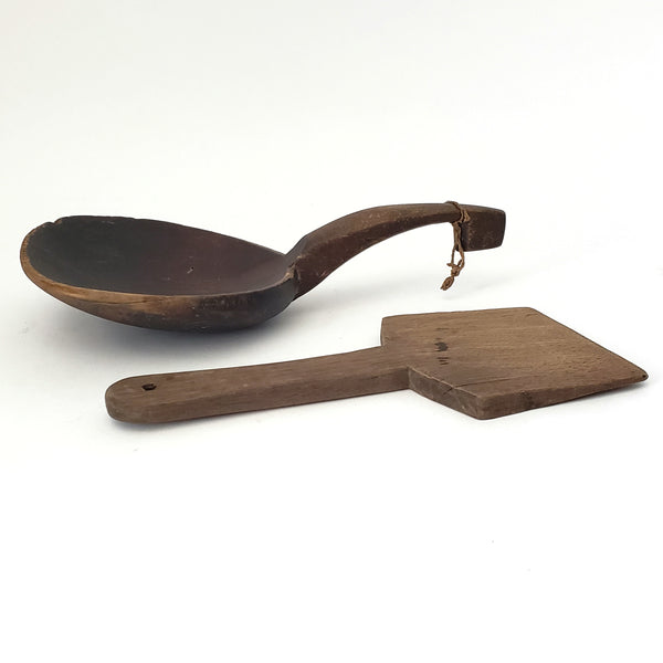 Antique & Vintage Wooden Butter Scoop Paddles Collection of 2