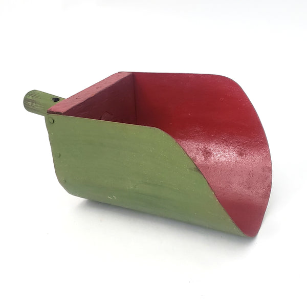Small Vintage Red & Green Painted Farmhouse Grain Scoop