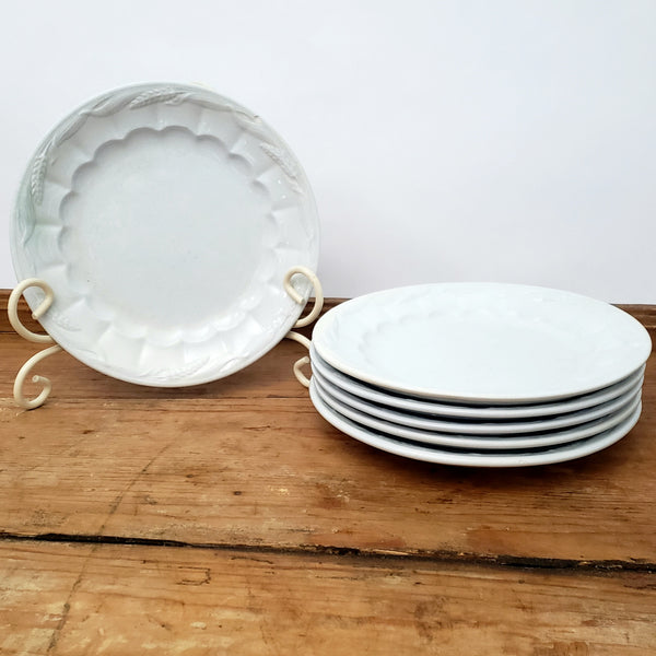 Antique White Ironstone Salad Plates Set of 6 Wheat CERES Shape Turner, Goddard & Co. England