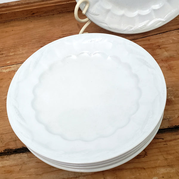 Antique White Ironstone Salad Plates Set of 6 Wheat CERES Shape Turner, Goddard & Co. England