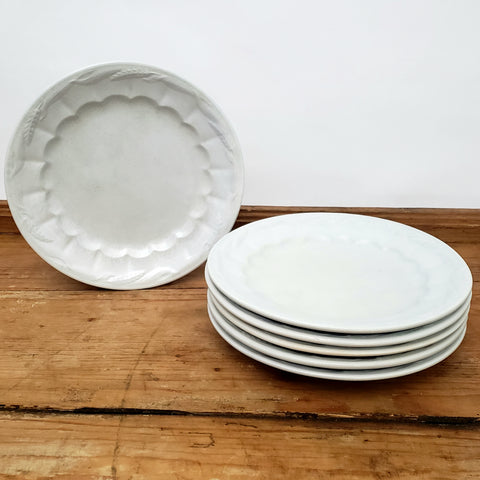 Antique White Ironstone Salad Plates Set of 6 Wheat Ceres Shape Turner, Goddard & Co. England