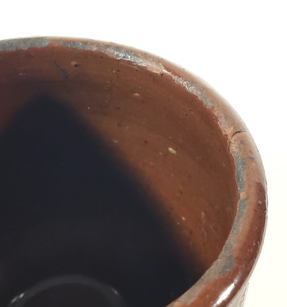 Antique Small Glazed Redware Apple Butter Crock 4 1/8" Southeastern Pennsylvania