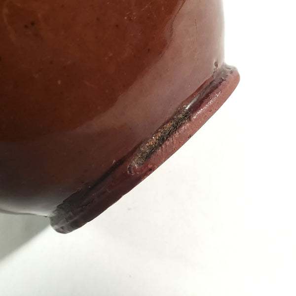 Antique Small Glazed Redware Apple Butter Crock 4 1/8" Southeastern Pennsylvania