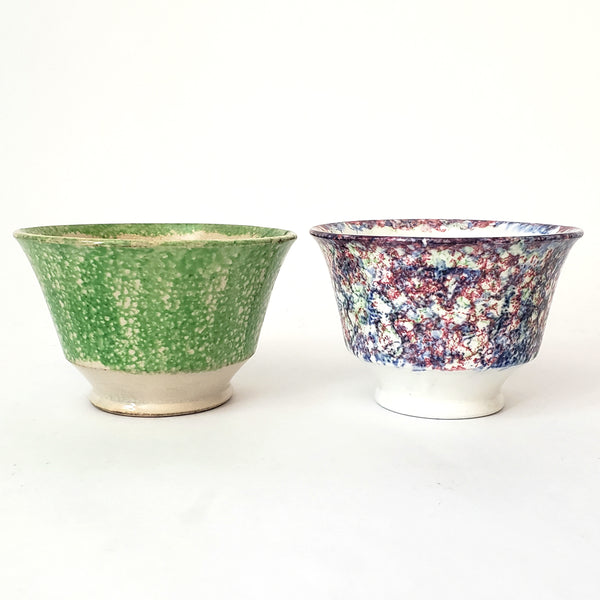Pair of Antique Stick Spatterware Spongeware Handleless Cups Not Perfect