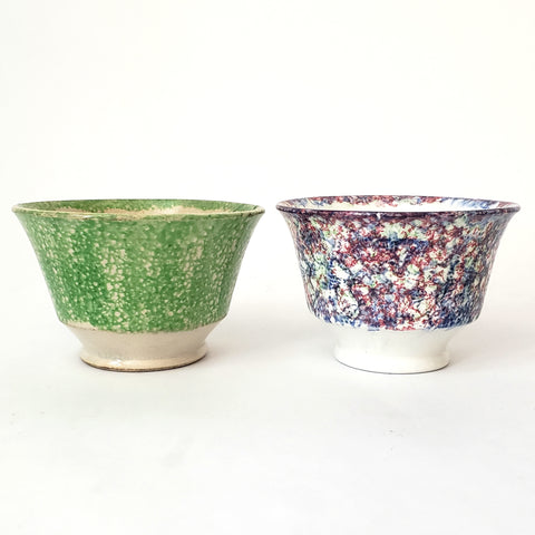 Pair of Antique Stick Spatterware Spongeware Handleless Cups Not Perfect