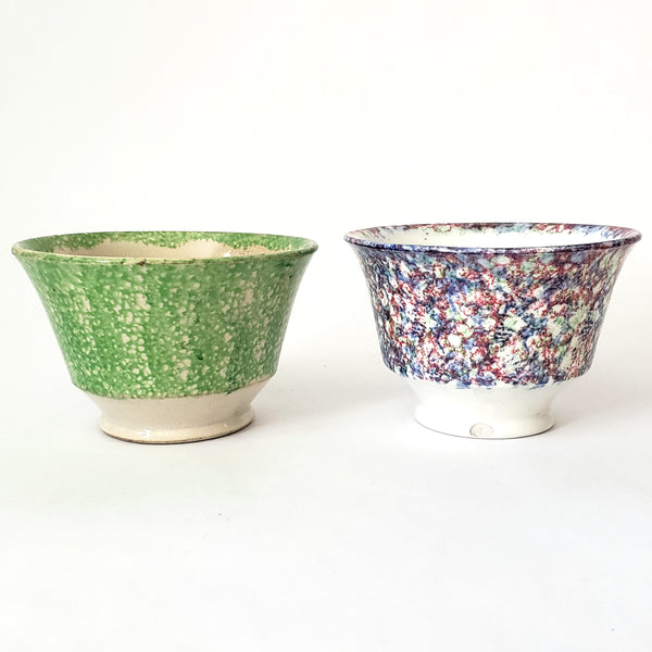 Pair of Antique Stick Spatterware Spongeware Handleless Cups Not Perfect