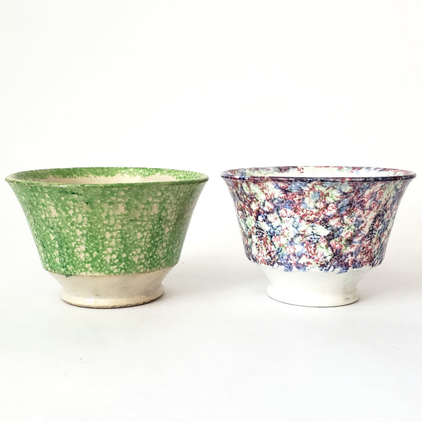Pair of Antique Stick Spatterware Spongeware Handleless Cups Not Perfect